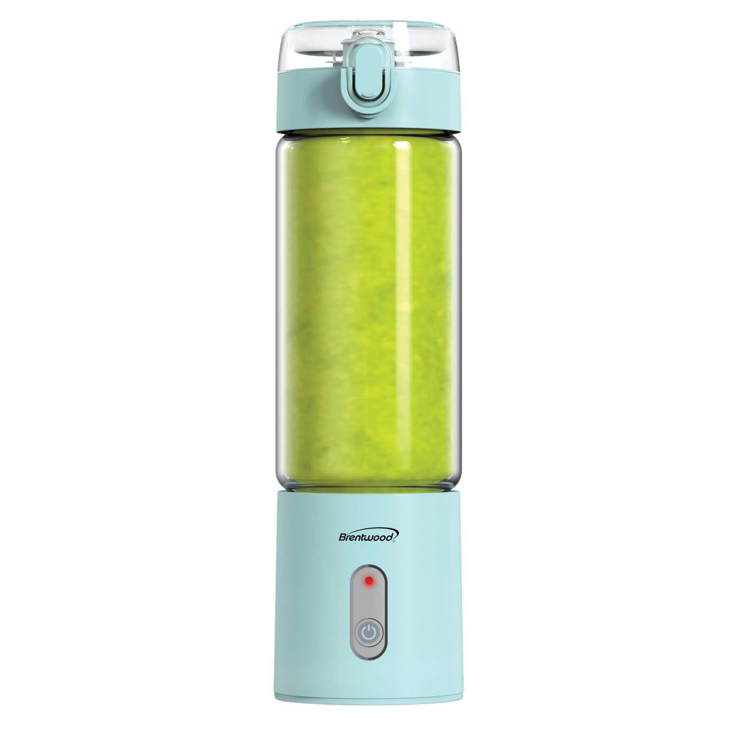 Brentwood RJB-100BL 17 oz portable USB-rechargeable glass blender in blue with sipping sports lid