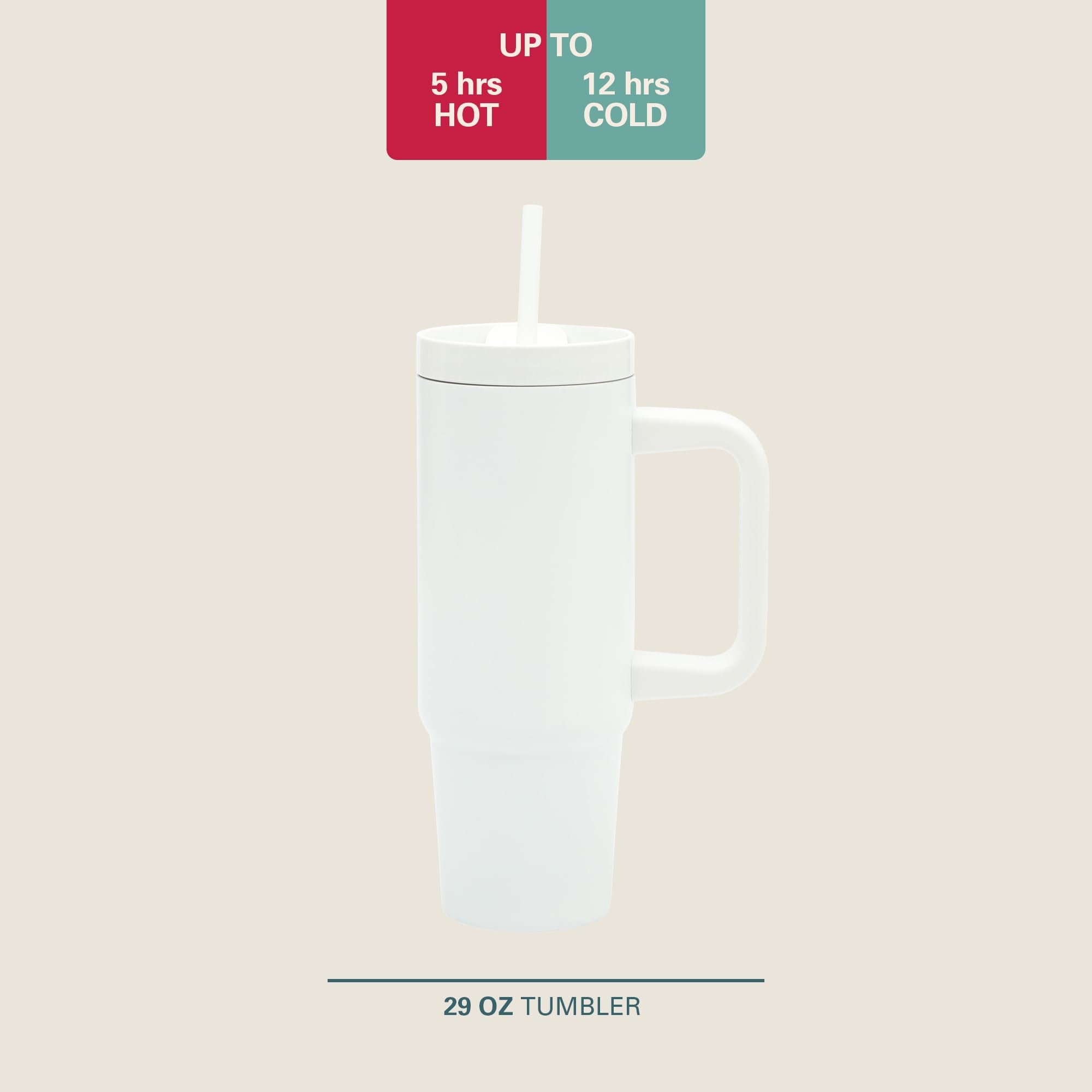 Gibson Home Marina 29 oz Stainless Steel Thermal Tumbler with Handle and Straw, White