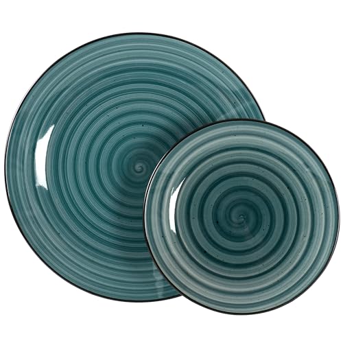 Elama Gia 24 Piece Stoneware Dinnerware Set (Dark Green)
