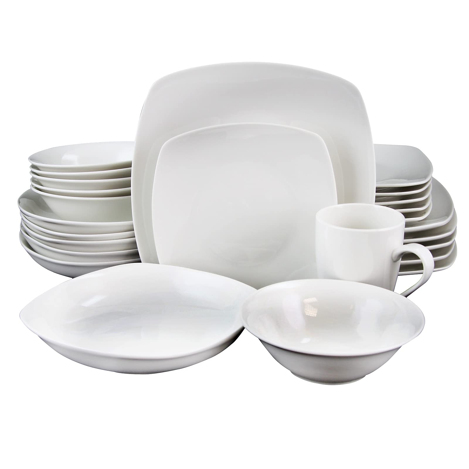Gibson Home Hagen Square 30-Piece Porcelain Dinnerware Set – White, Service for 6, Oven Safe