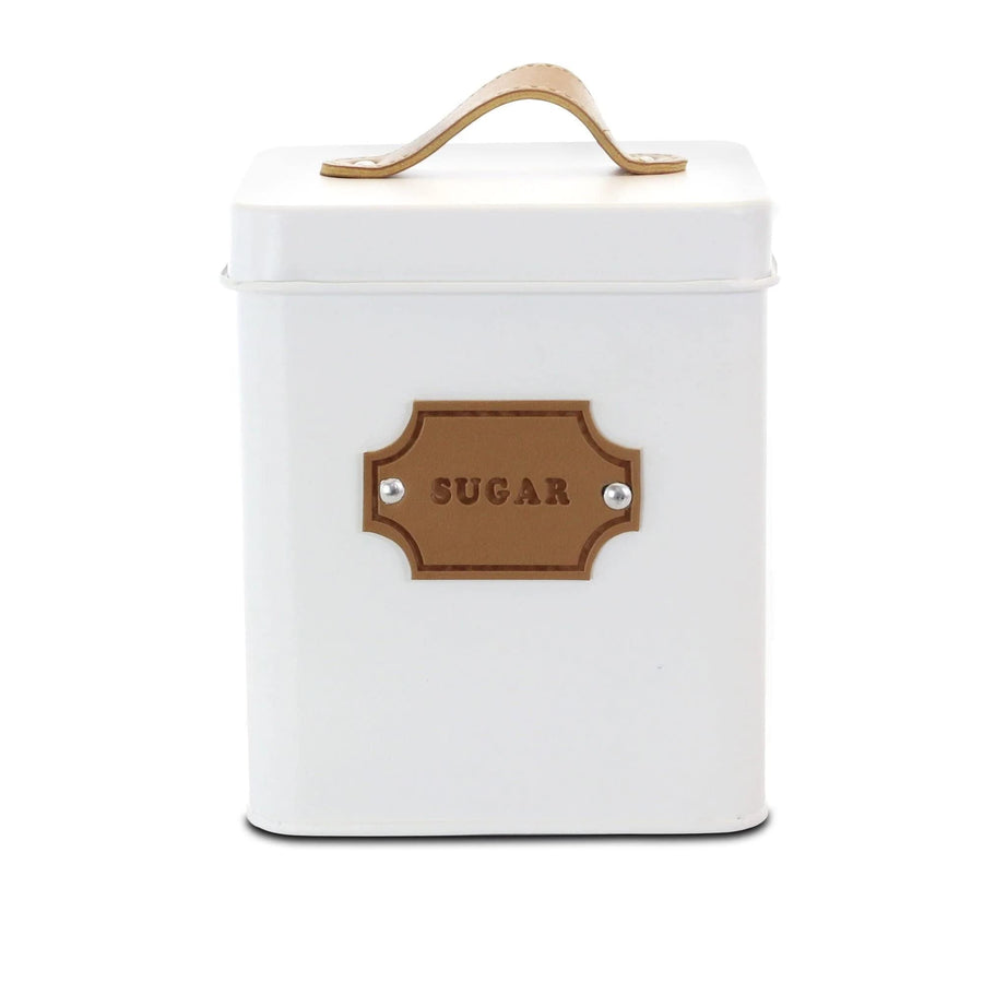 MegaChef MG-415 5-Piece Kitchen Canister Set with Bread Box, Matte White, Metal, Pull-Handle Lids, Labeled Badges