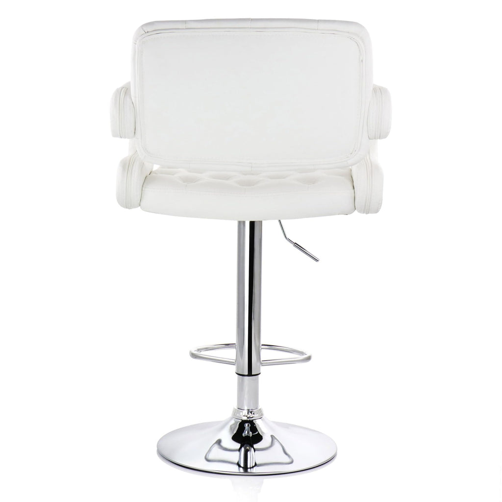 Elama Modern Faux Leather Tufted Bar Stool – White with Chrome Swivel Base