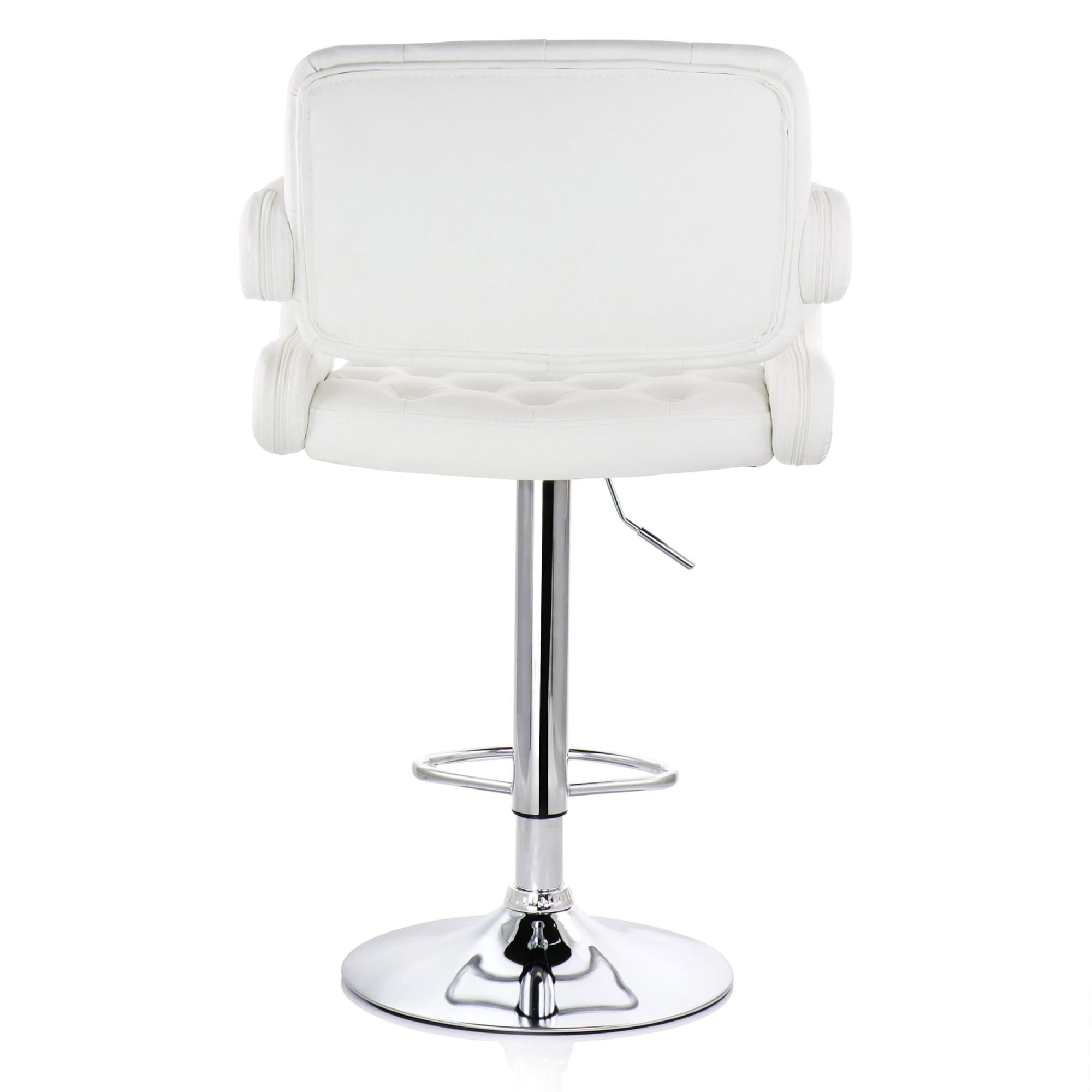 Elama Modern Faux Leather Tufted Bar Stool – White with Chrome Swivel Base
