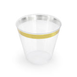 Elama 150-Piece Disposable Plastic Dinnerware Party Set for 25 Guests, White with Gold Trim, Plates Cups & Cutlery