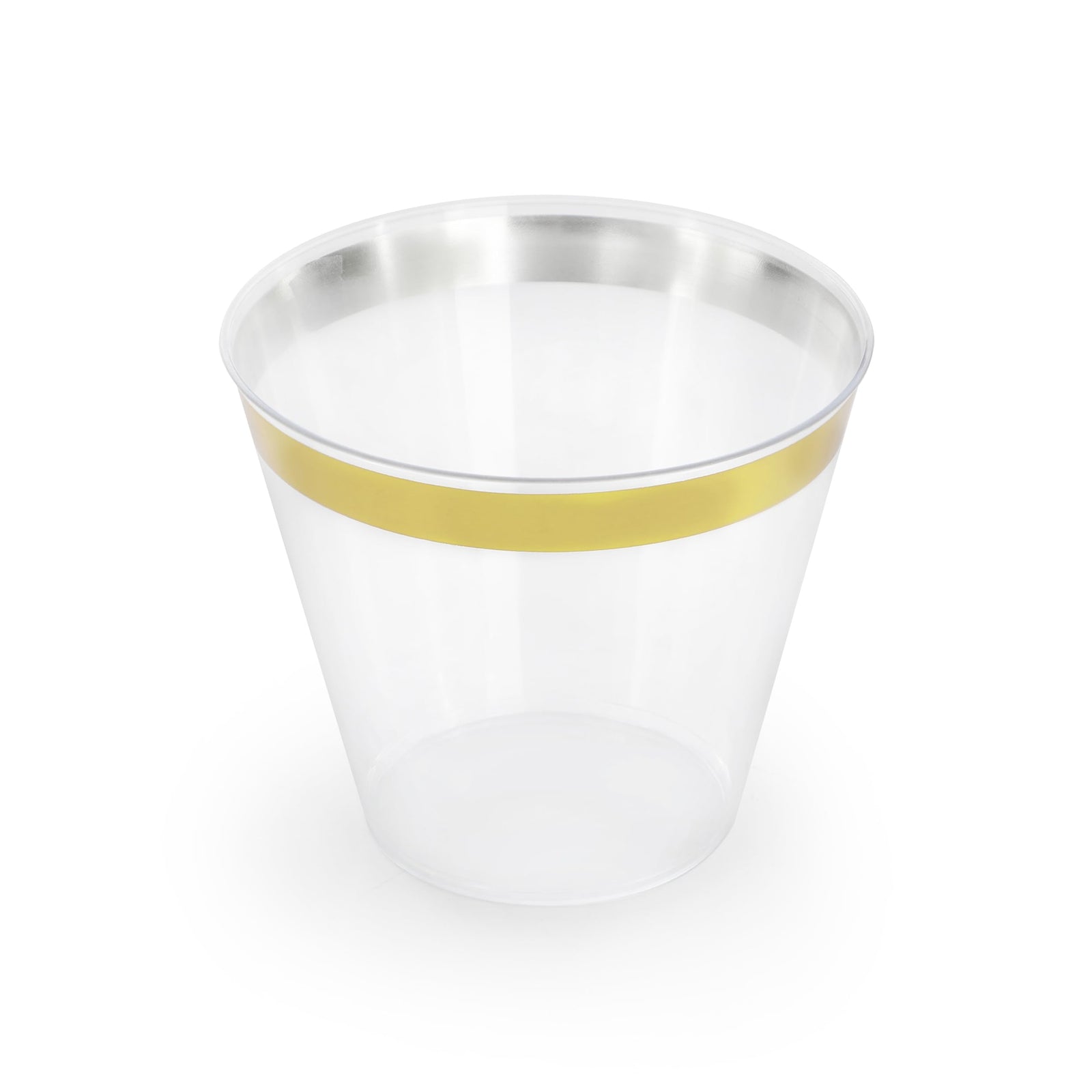Elama 150-Piece Disposable Plastic Dinnerware Party Set for 25 Guests, White with Gold Trim, Plates Cups & Cutlery