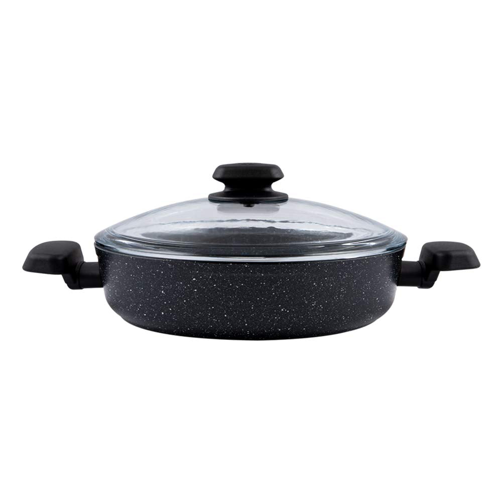 Korkmaz Ornella A1843 forged aluminum non-stick low casserole braiser with glass lid in granite black