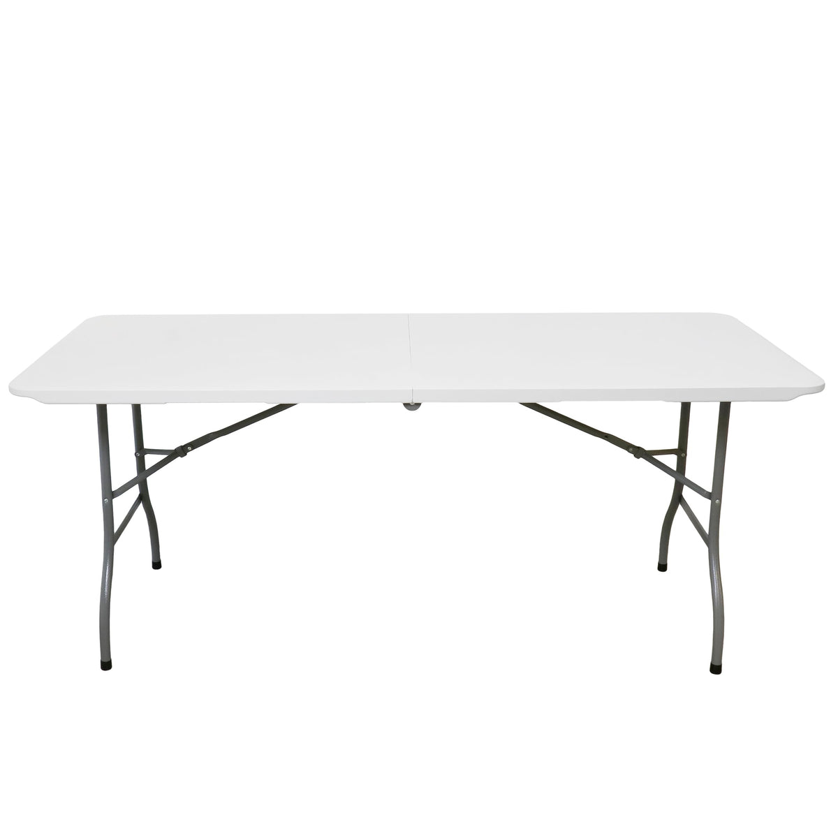 6 Ft Plastic Folding Table, White with Steel Legs and Carry Handle, by Elama