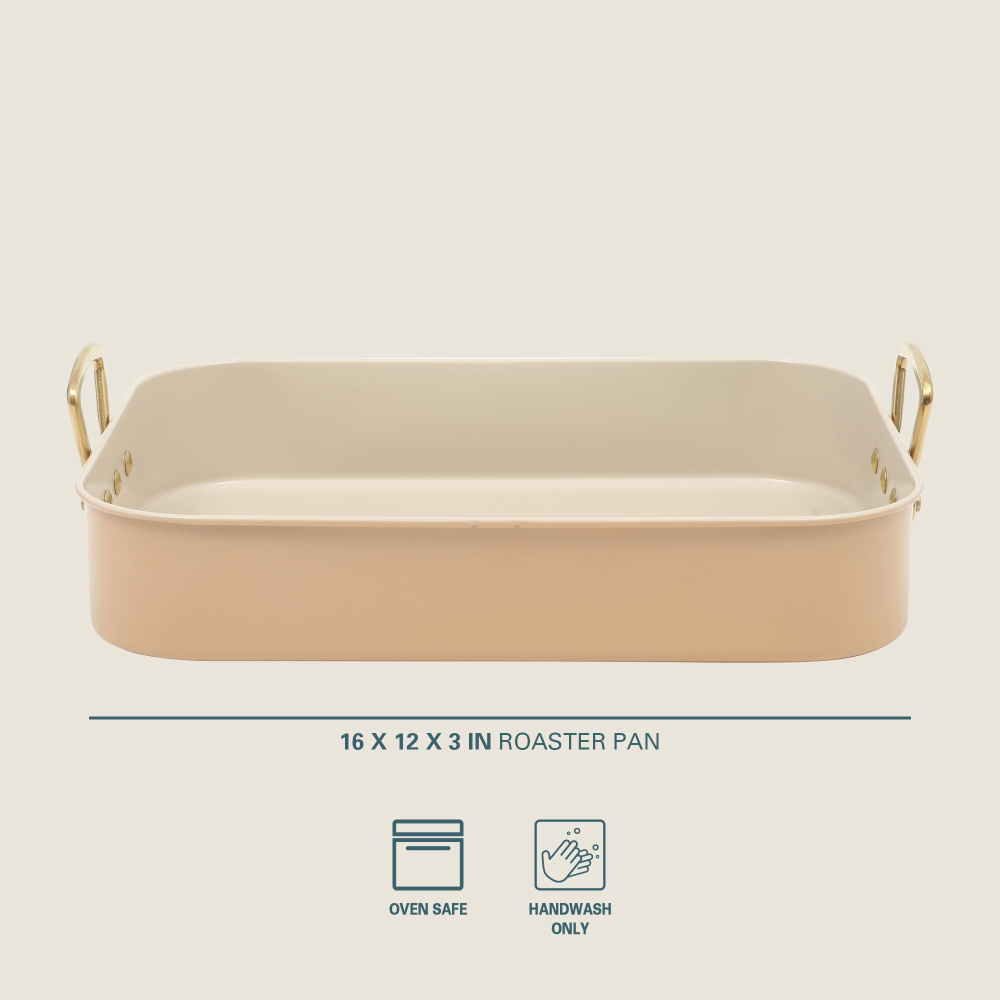 Gibson Home Broxton 2-Piece Carbon Steel Nonstick Roaster Pan with Rack, Apricot