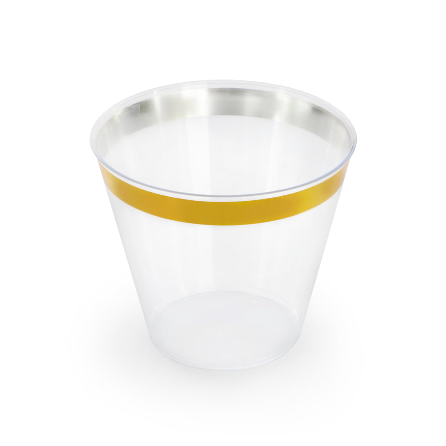Elama 150 Piece Disposable Plastic Dinnerware Party Set, White with Gold Decal Trim