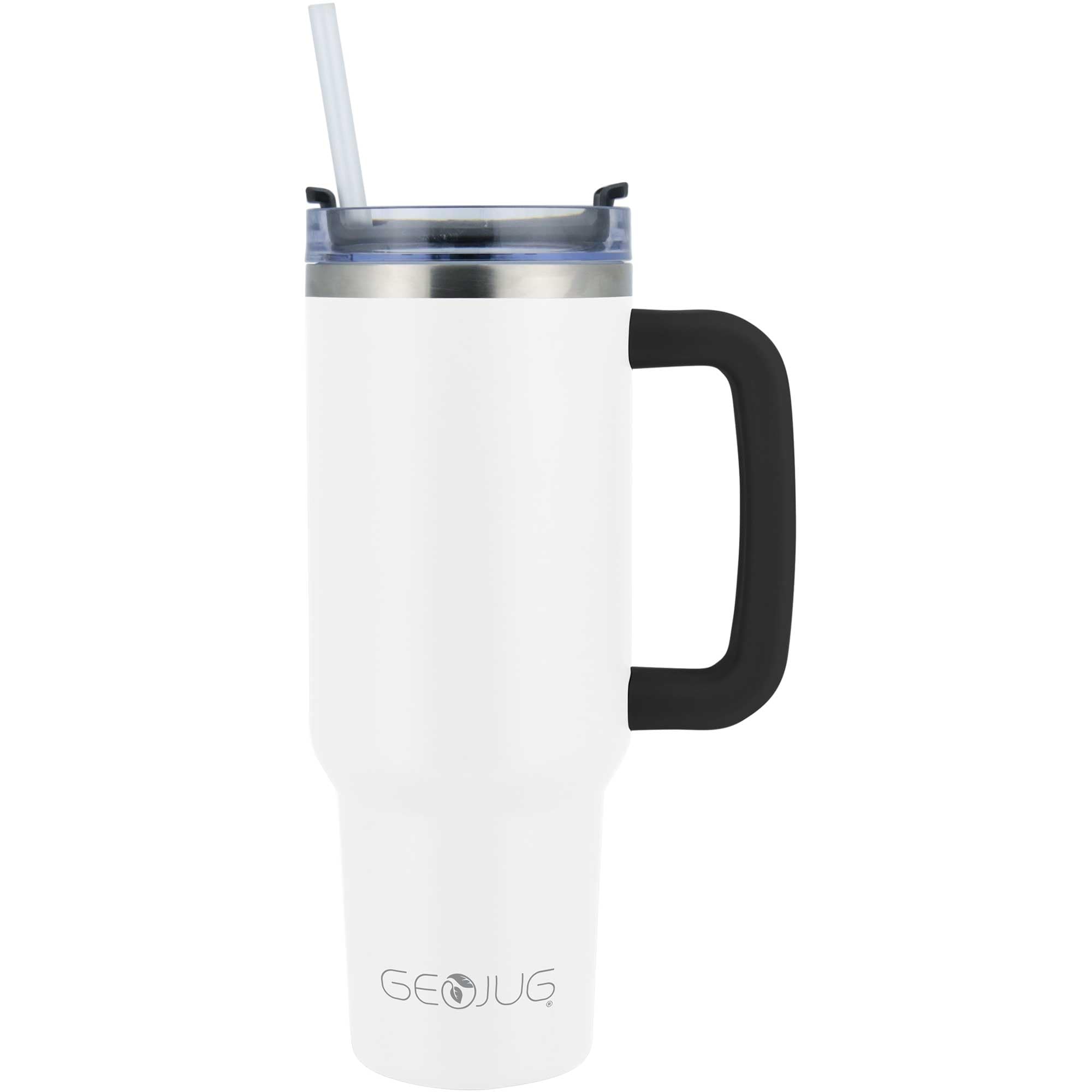 Brentwood GeoJug 40 oz cream stainless steel insulated tumbler with handle and straw