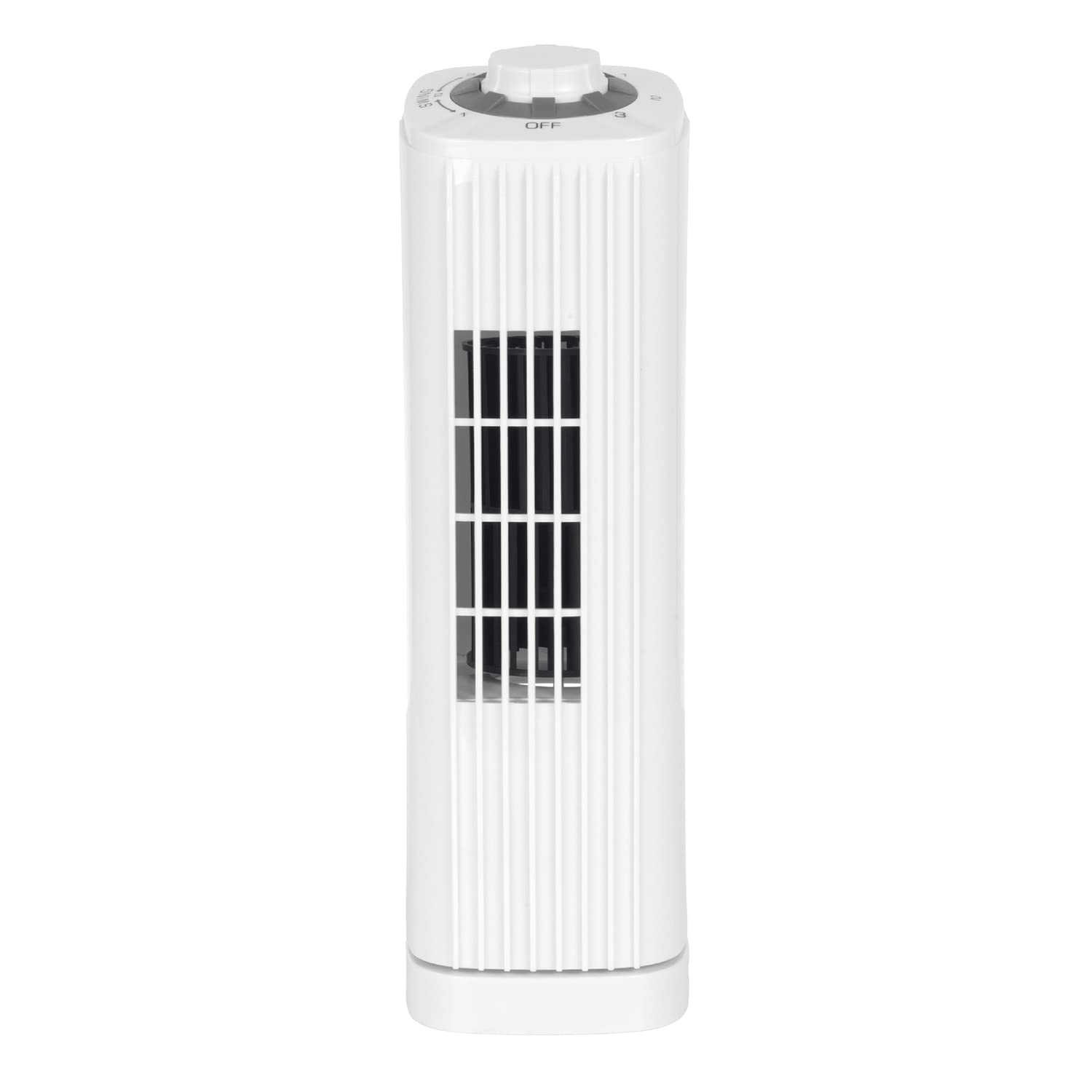 Optimus F-7348WH 14 Inch Portable Ultra-Slim Desktop Oscillating Tower Fan, 3-Speed, White