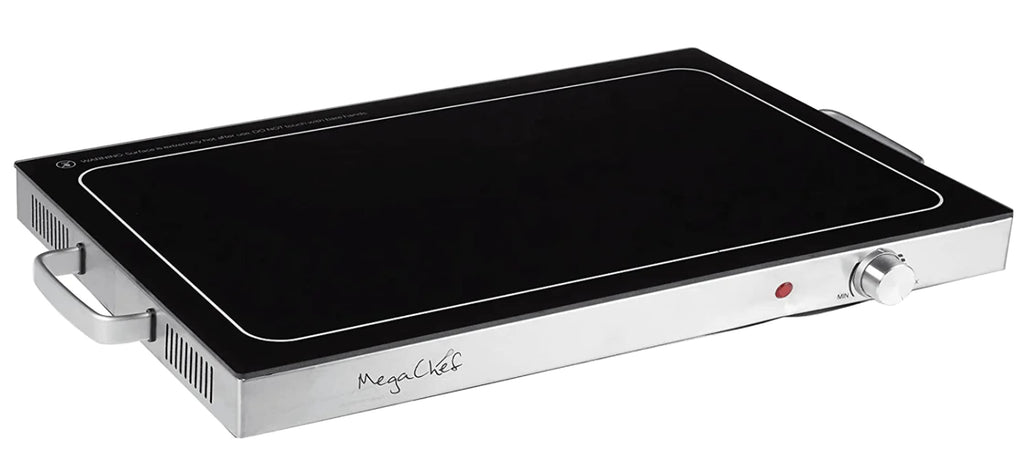 MegaChef 24" Electric Warming Tray with Adjustable Temperature Control – Silver Stainless Steel Buffet Server, Even Heating for Parties & Holiday Dinners