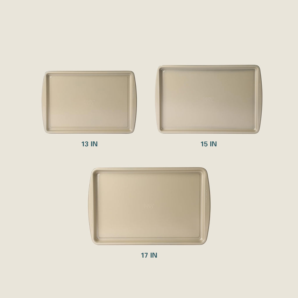 Gibson Home Lyneham 3-Piece Carbon Steel Nonstick Cookie Sheet Set – Champagne Gold, Warp-Resistant, Oven Safe to 410 Degrees