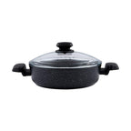 Korkmaz Ornella A1344 cast aluminum non-stick low casserole with glass lid in black
