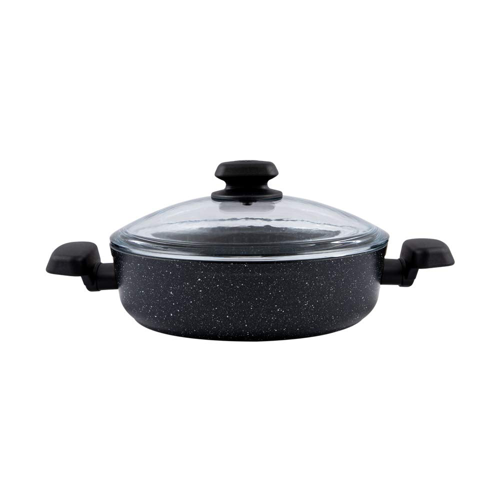 Korkmaz Ornella A1344 cast aluminum non-stick low casserole with glass lid in black