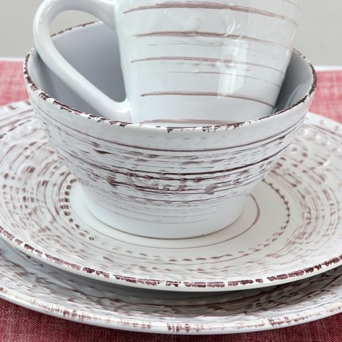 Elama Malibu Sands 16-Piece Embossed Stoneware Dinnerware Set – White Sand Coastal (Service for 4)