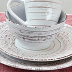 Elama Malibu Sands 16-Piece Embossed Stoneware Dinnerware Set – White Sand Coastal (Service for 4)