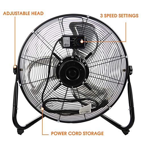 Vie Air VA-20W 20 Inch Industrial Metal Floor Drum Fan, 3-Speed, Black