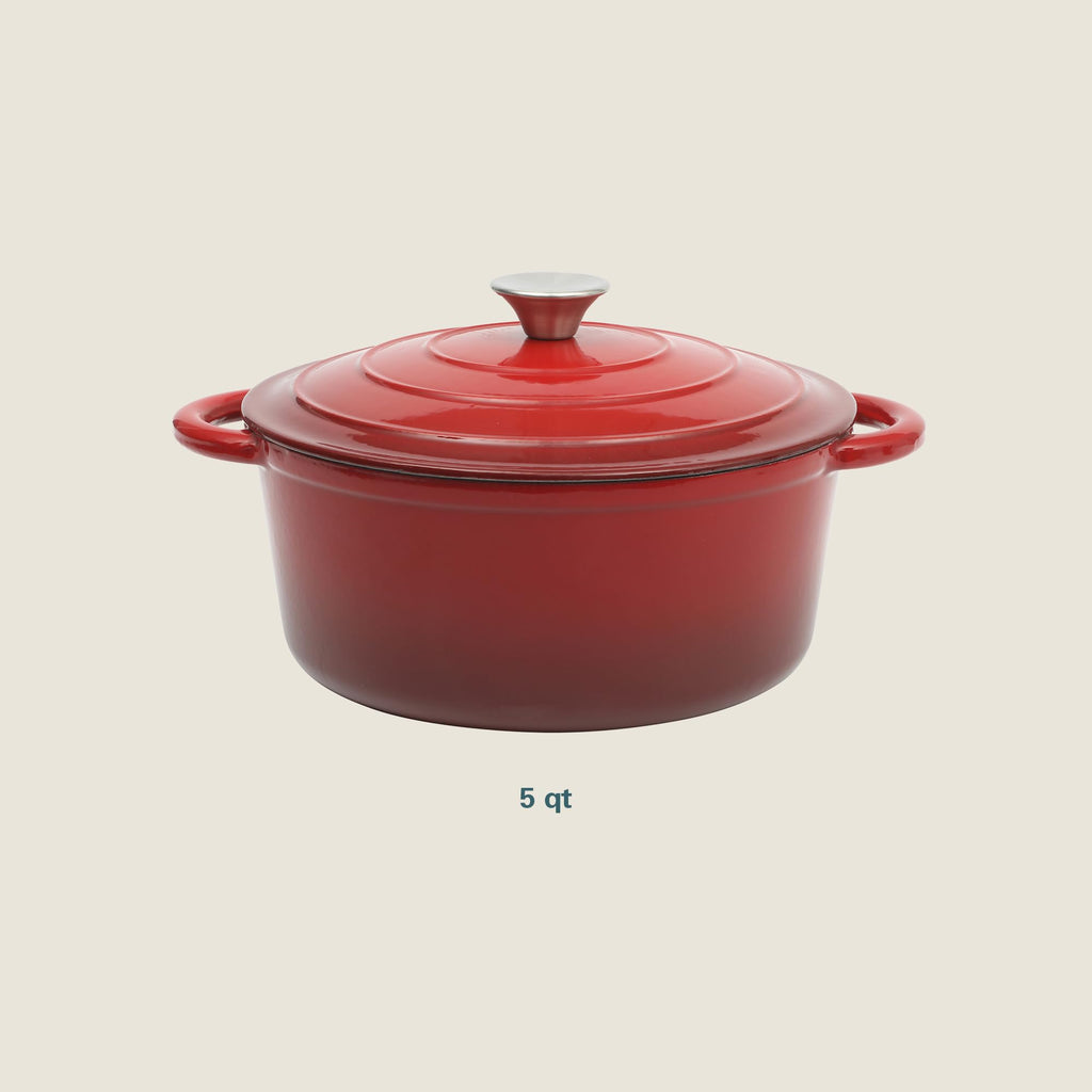 Gibson Home Addlestone 5-Quart Red Enameled Cast Iron Dutch Oven with Lid & Dual Handles – Oven Safe to 500°F, All-Stovetop Compatible, Self-Basting Lid