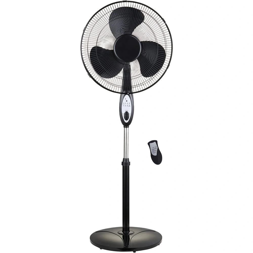 Optimus F-1872 Oscillating Stand Fan with Remote Control, 18", Black