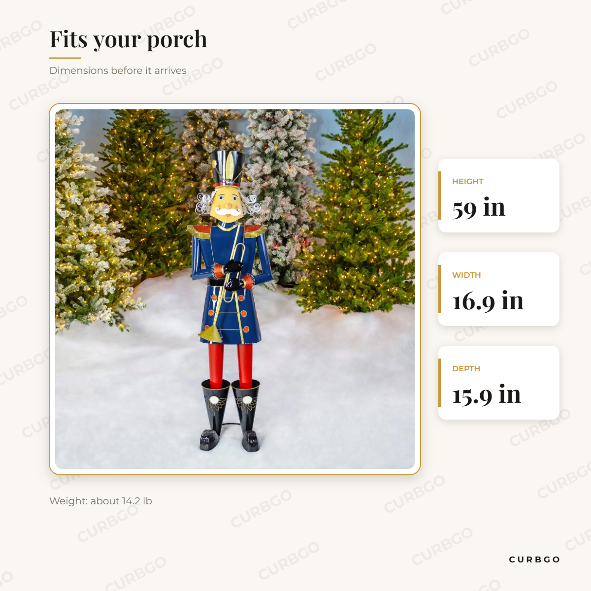 Harold Nutcracker Trumpeter dimensions: 59 in H x 16.9 in W x 15.9 in D
