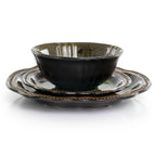 Elama Jade Green 16-Piece Round Stoneware Dinnerware Set – Oval Accents Service for 4