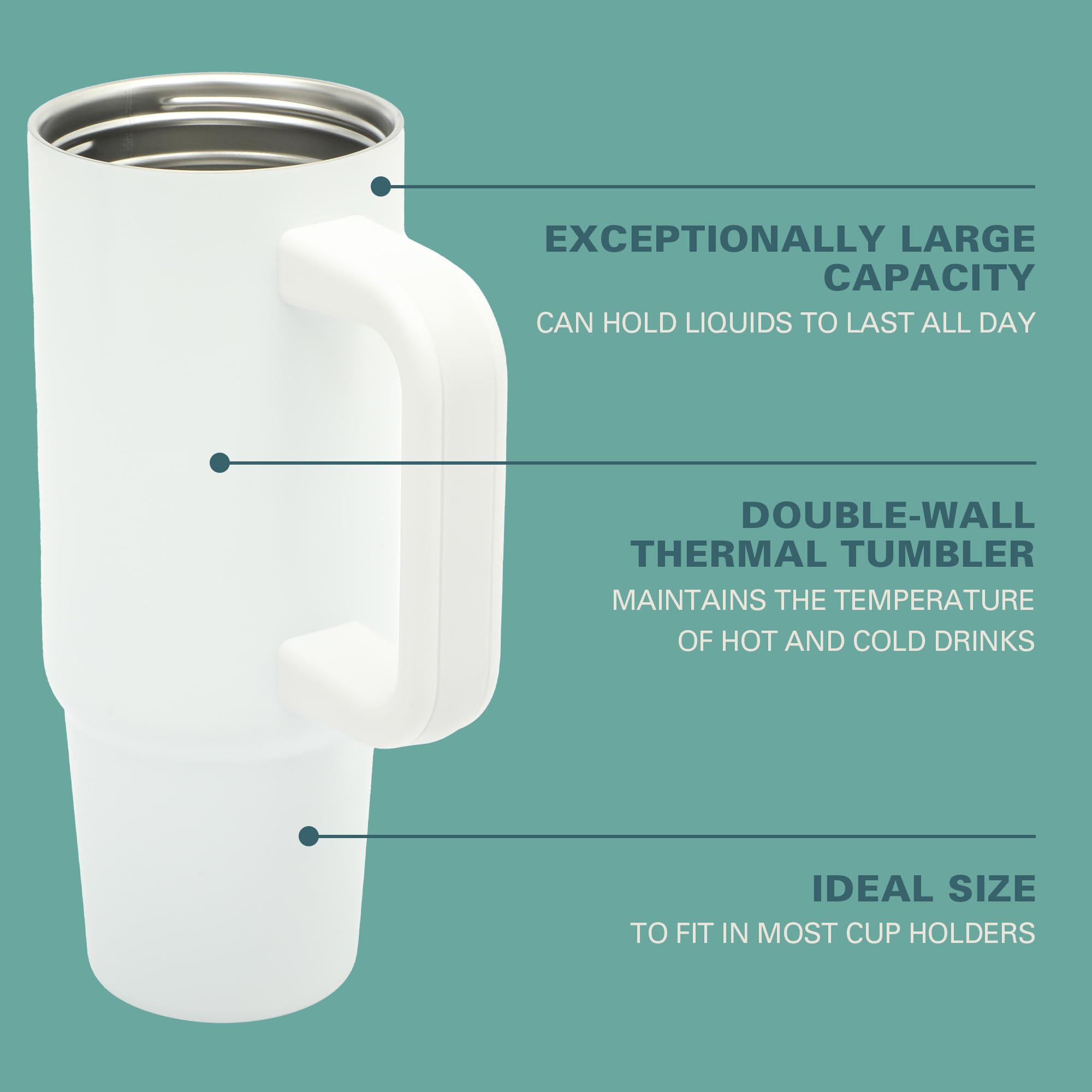 Gibson Home Marina 29 oz Stainless Steel Thermal Tumbler with Handle and Straw, White
