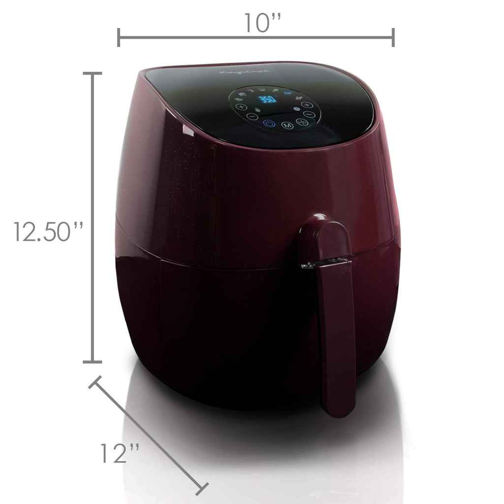 MegaChef 3.5-Quart Air Fryer & Multi-Cooker – 7 Pre-Programmed Digital Settings, 1350W Hot-Air Circulation, Fry / Roast / Bake (Burgundy)