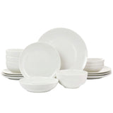White Porcelain Dinnerware Set for 4, 16 Piece Double Bowl with Pasta and Cereal Bowls, Elama Camellia