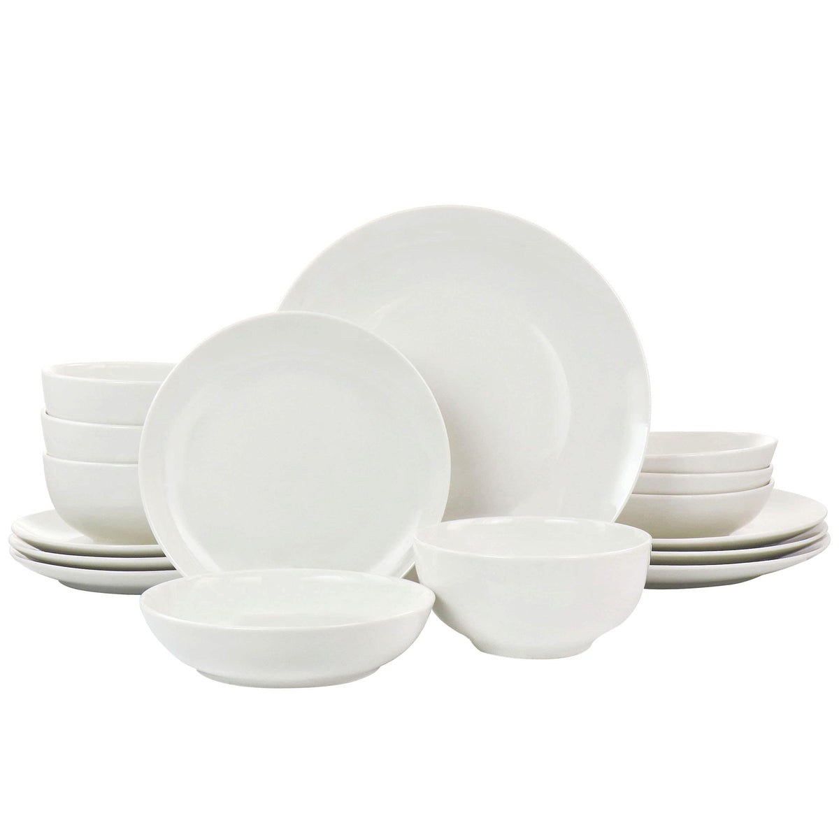 White Porcelain Dinnerware Set for 4, 16 Piece Double Bowl with Pasta and Cereal Bowls, Elama Camellia