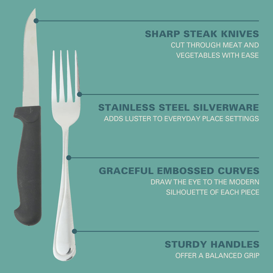 Trillium Plus stainless steel flatware features and steak knife