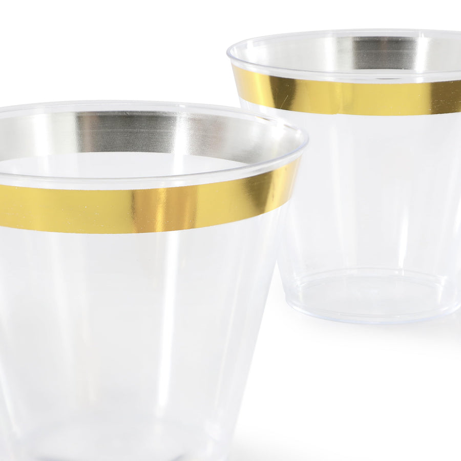 Elama ELP-100-G 100-Piece 9 oz Disposable Plastic Party Cups, Clear with Gold Rim, BPA-Free, 3 x 3 x 4 in