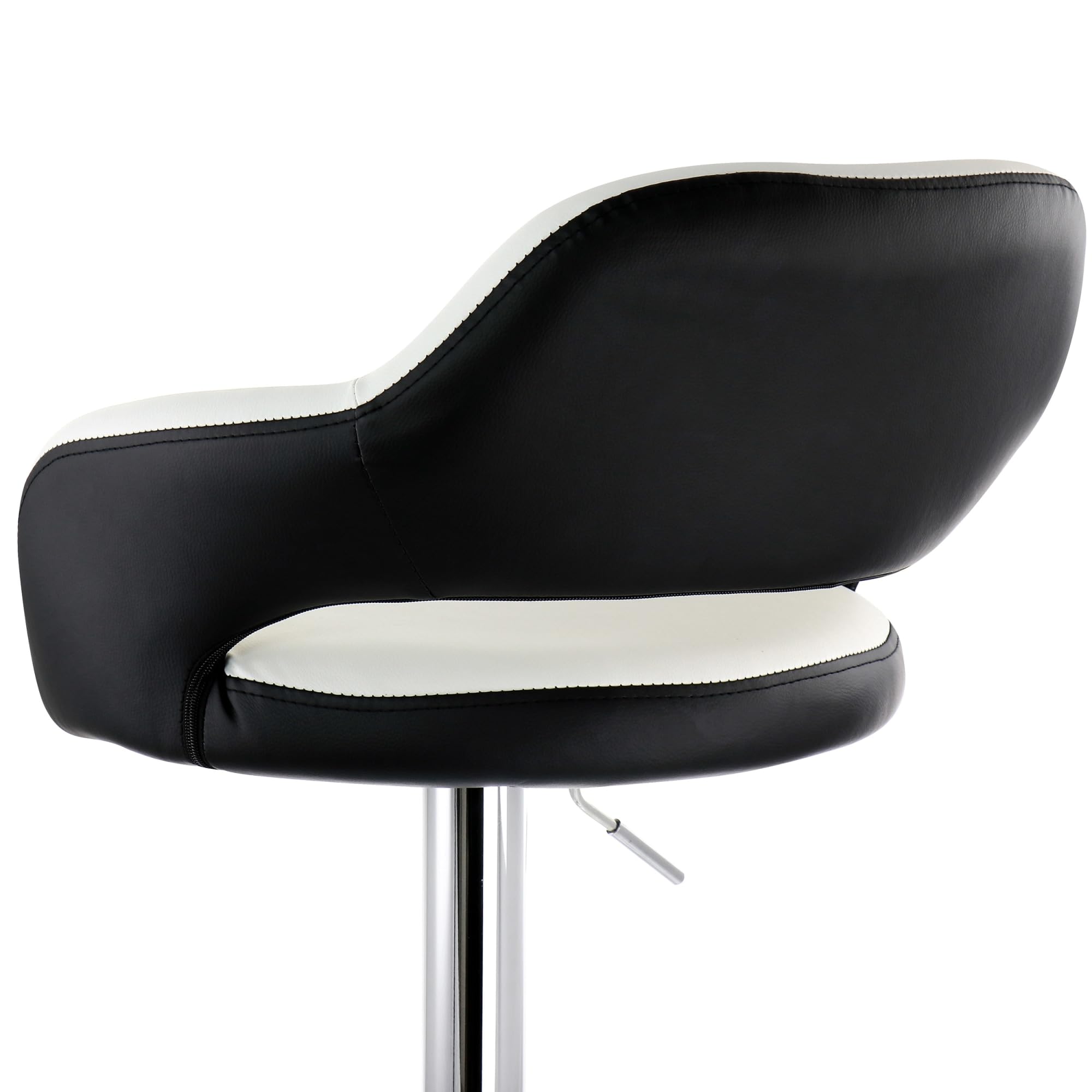 Elama ELM-705 Adjustable Faux Leather Bar Stool Set of 2 – White with Black Trim & Chrome Swivel Base, Counter to Bar Height