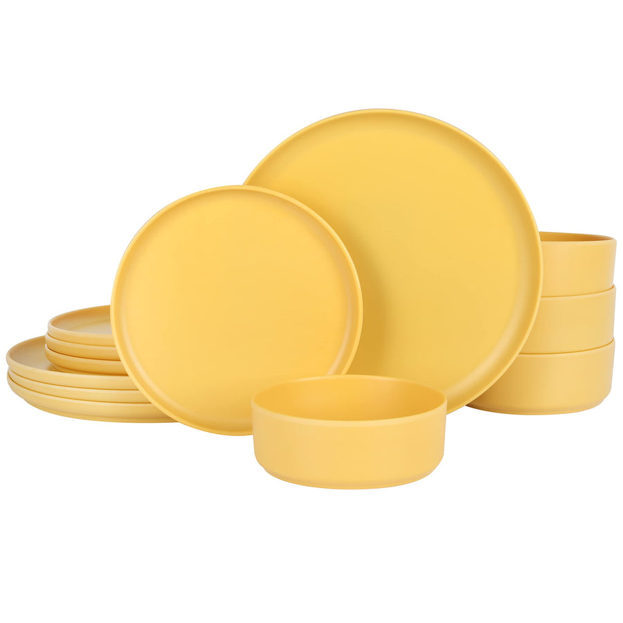 Gibson Home Canyon Crest 12-Piece Stackable Matte Melamine Dinnerware Set, Yellow Gold (Service for 4)