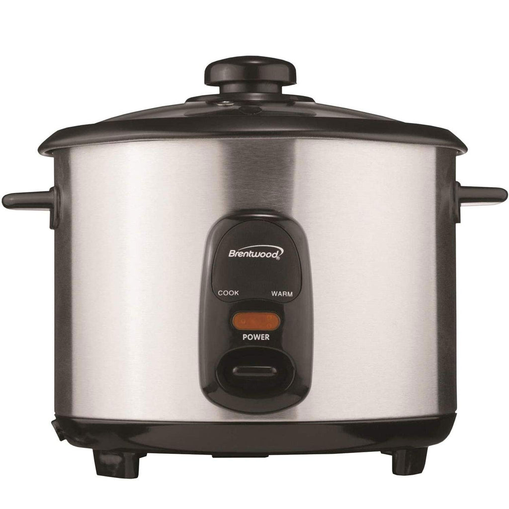 Brentwood TS-15 8-Cup Uncooked / 16-Cup Cooked Rice Cooker – 500W Stainless Steel One-Touch with Non-Stick Inner Pot, Tempered Glass Lid, Auto Keep-Warm