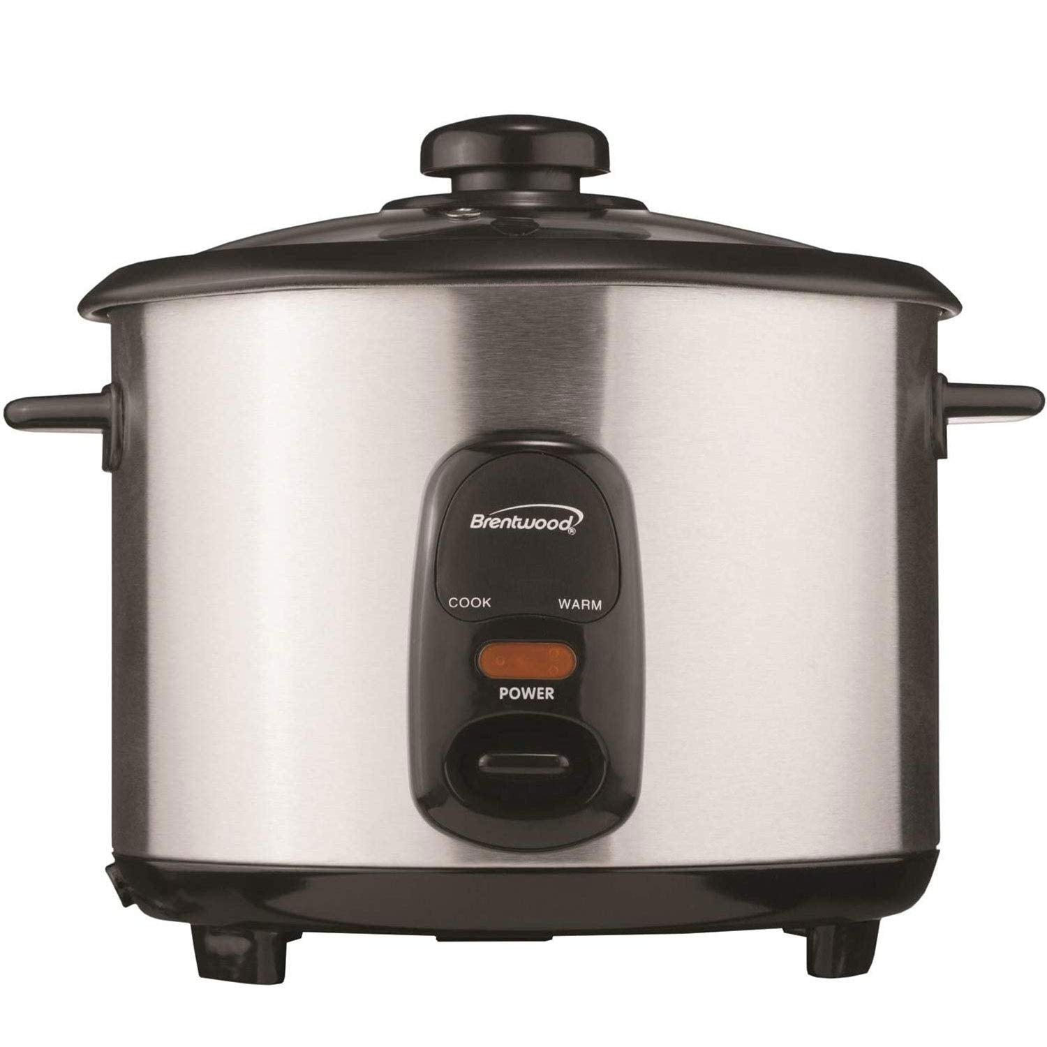 Brentwood TS-15 8-Cup Uncooked / 16-Cup Cooked Rice Cooker – 500W Stainless Steel One-Touch with Non-Stick Inner Pot, Tempered Glass Lid, Auto Keep-Warm