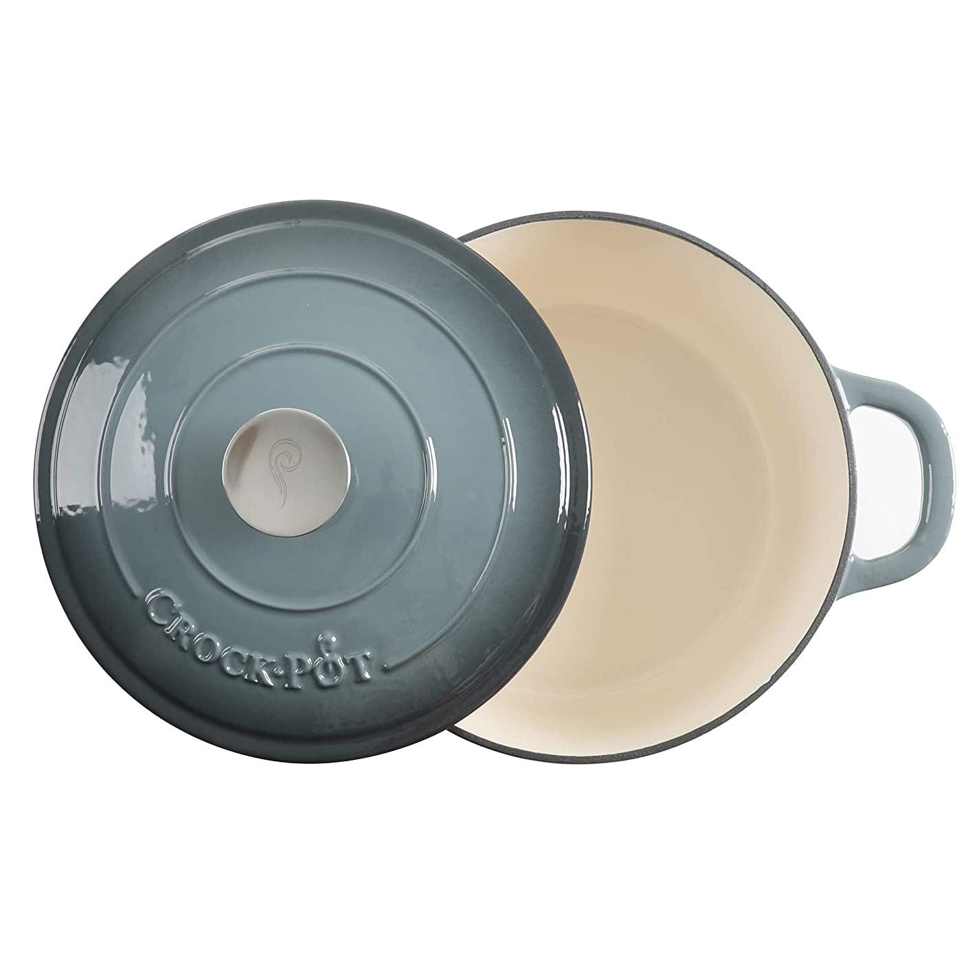 Crock Pot Artisan 5-Quart Round Enameled Cast Iron Dutch Oven – Slate Gray, Heavy-Duty Cookware for Slow Cooking, Roasting, Baking with Lid