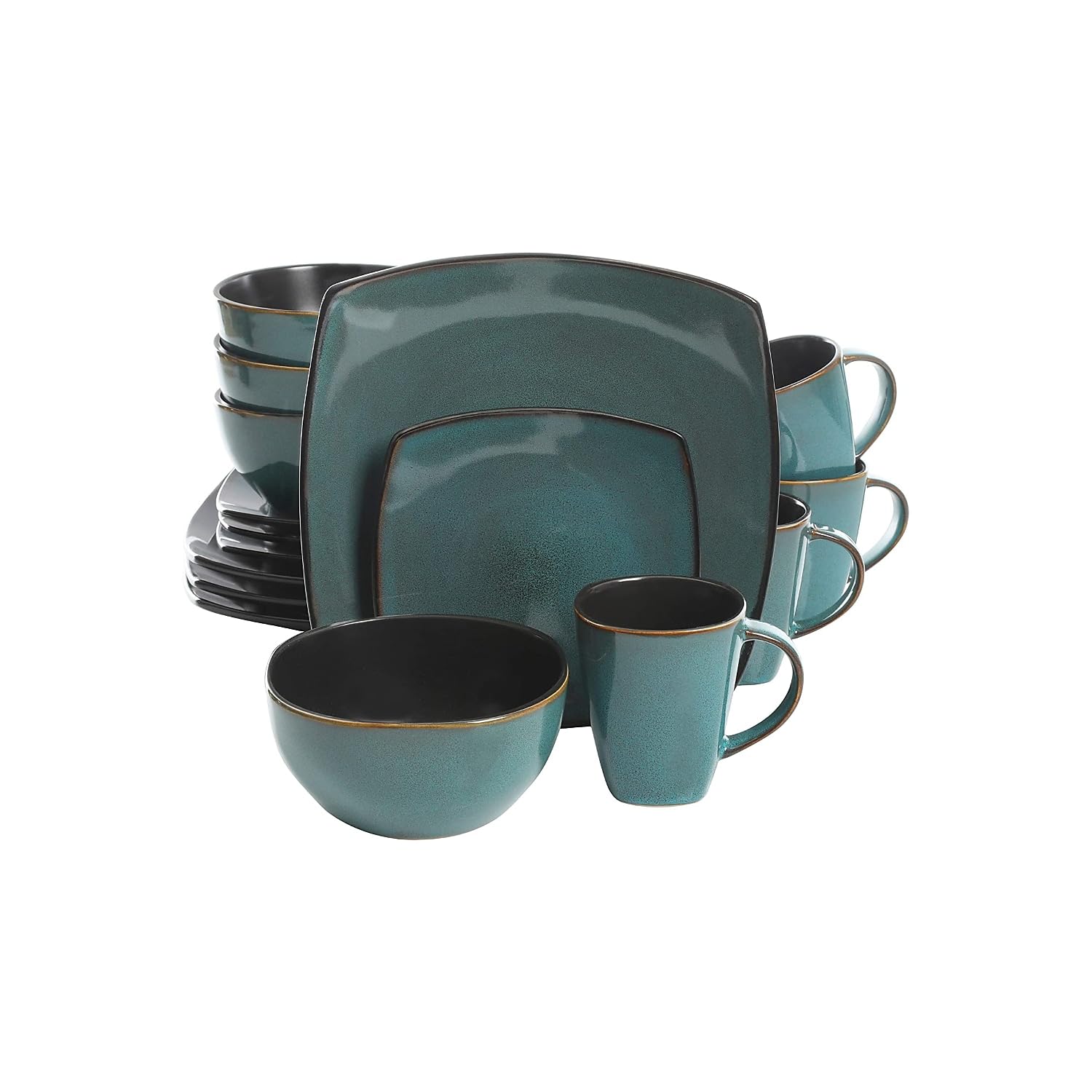 Gibson Elite Soho Lounge 16-Piece Dinnerware Set – Modern Teal Reactive Glaze Stoneware, Service for 4