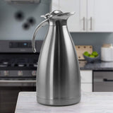 MegaChef Stainless Steel Thermal Coffee Carafe, 2 Liter, Insulated with One-Touch Pour Lid and Handle