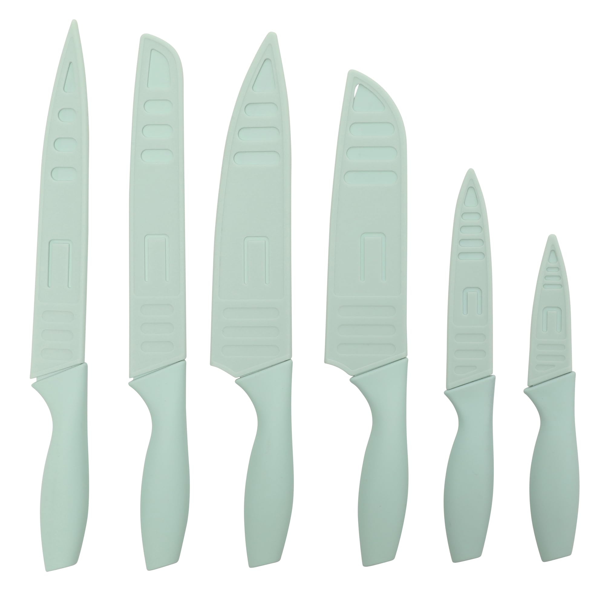 Gibson Home Bostonville 12-Piece Nonstick Stainless Steel Cutlery Set – Turquoise, 6 Knives with Matching Blade Guards