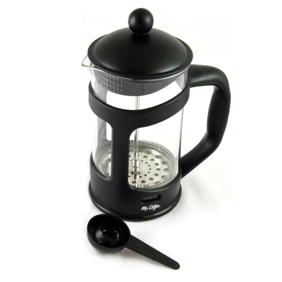 Mr. Coffee French Press Coffee Maker, 28 Oz Glass Carafe with Stainless Steel Mesh Filter and Scoop, Black, Brivio