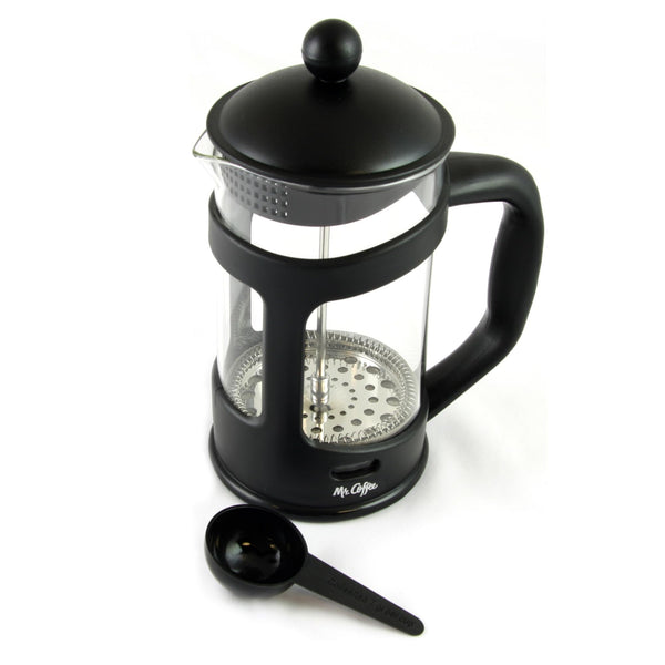 Mr. Coffee French Press Coffee Maker, 28 Oz Glass Carafe with Stainless Steel Mesh Filter and Scoop, Black, Brivio