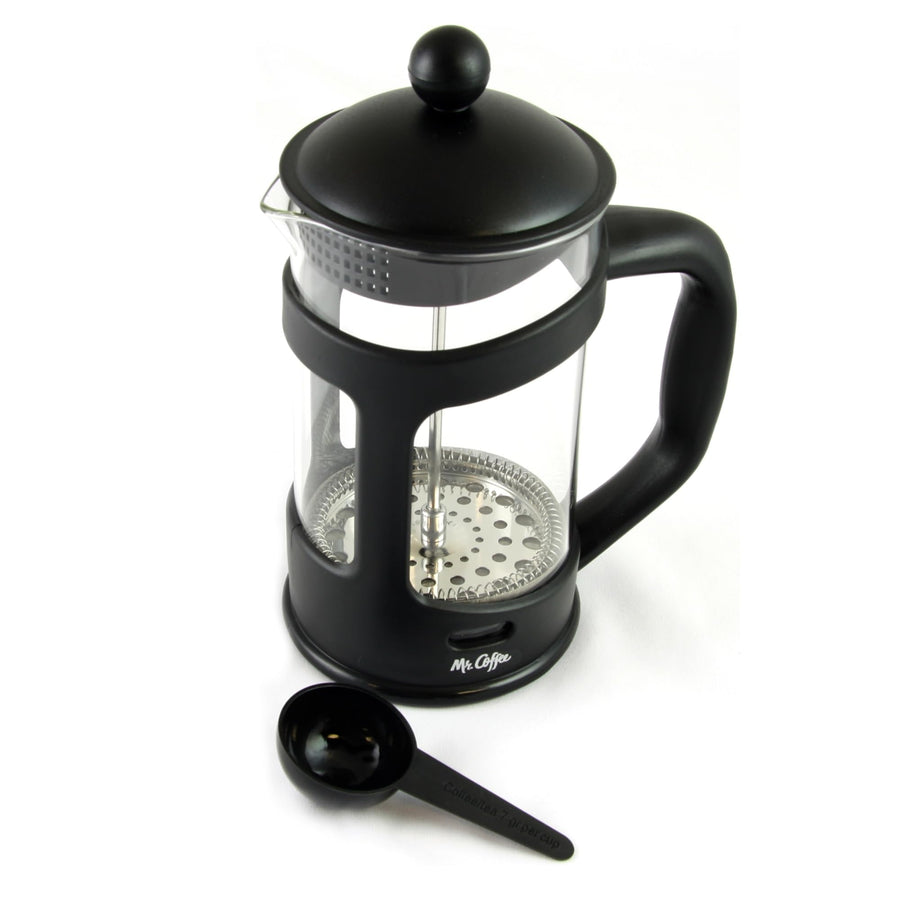 Mr. Coffee French Press Coffee Maker, 28 Oz Glass Carafe with Stainless Steel Mesh Filter and Scoop, Black, Brivio