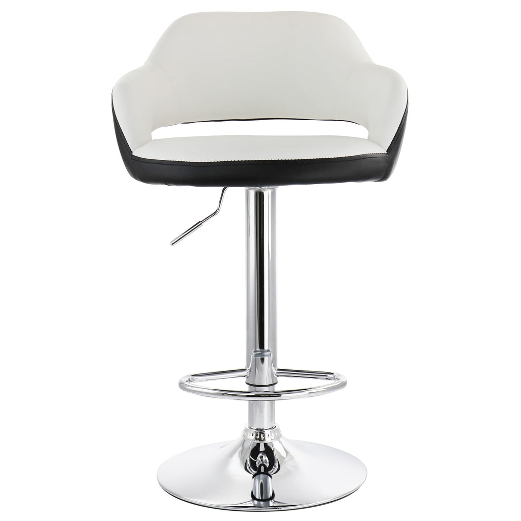 Elama ELM-705 Adjustable Faux Leather Bar Stool Set of 2 – White with Black Trim & Chrome Swivel Base, Counter to Bar Height