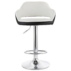 Elama ELM-705 Adjustable Faux Leather Bar Stool Set of 2 – White with Black Trim & Chrome Swivel Base, Counter to Bar Height