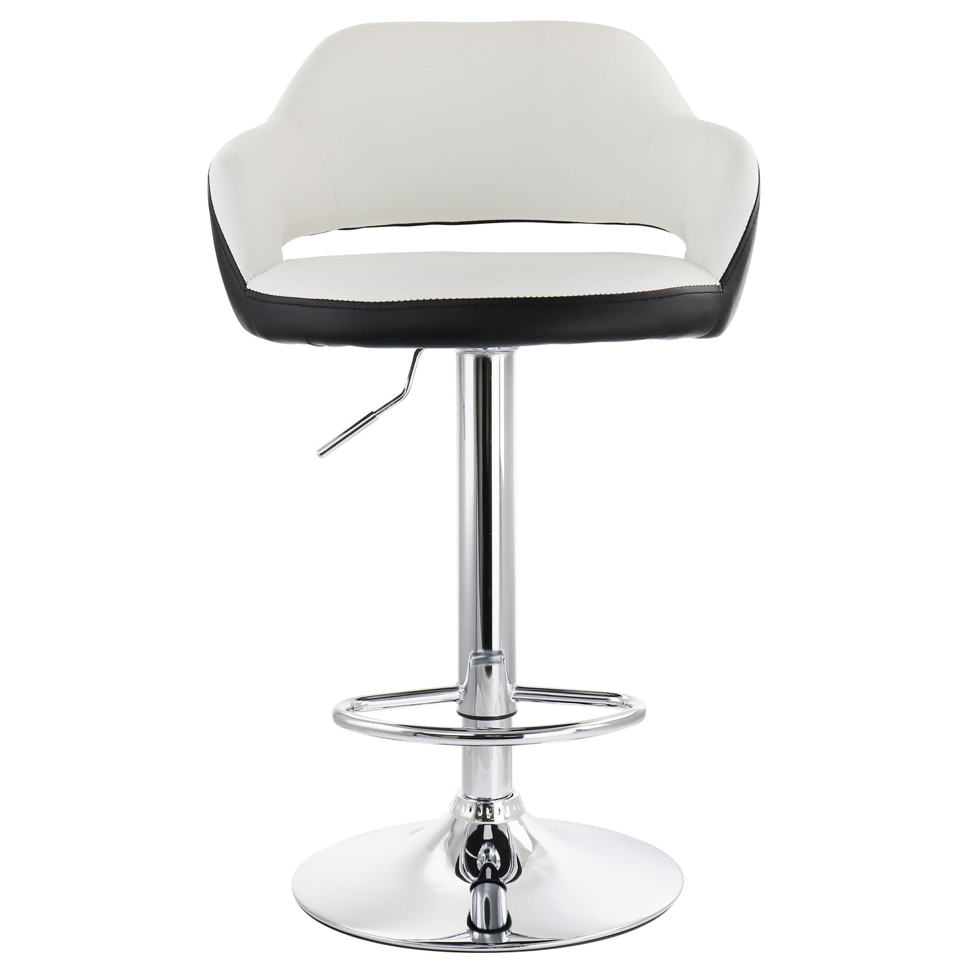 Elama ELM-705 Adjustable Faux Leather Bar Stool Set of 2 – White with Black Trim & Chrome Swivel Base, Counter to Bar Height