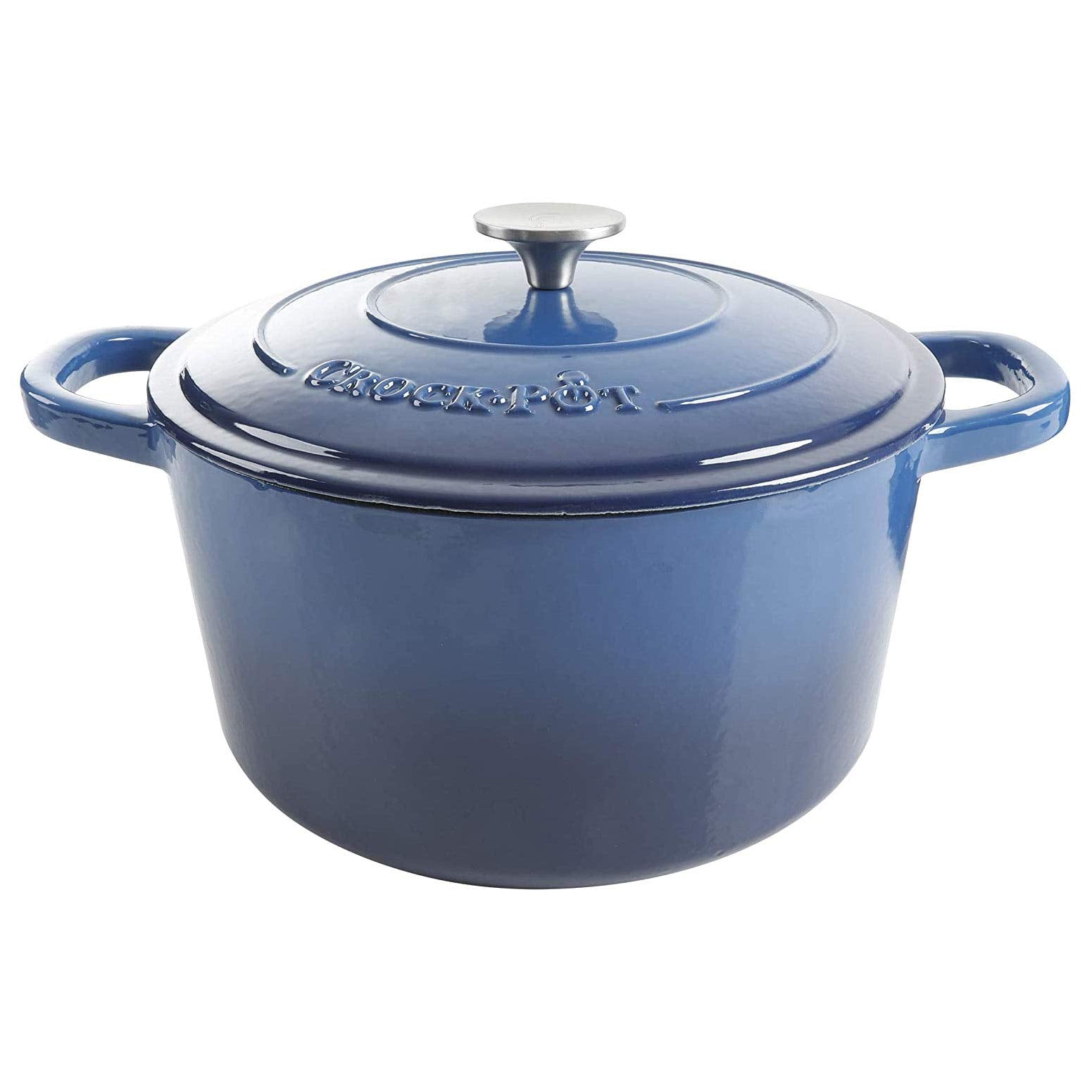 Crock-Pot Artisan 7-Quart Round Enameled Cast Iron Dutch Oven – Sapphire Blue, Durable Heavy-Duty Cookware for Slow Cooking, Baking, Roasting with Lid