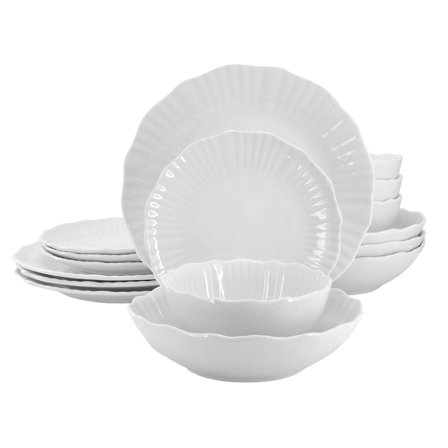 Elama Millie 16-piece white porcelain dinnerware set, service for 4