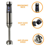 MegaChef MC-158C 4-in-1 Immersion Hand Blender with Speed Control, Silver