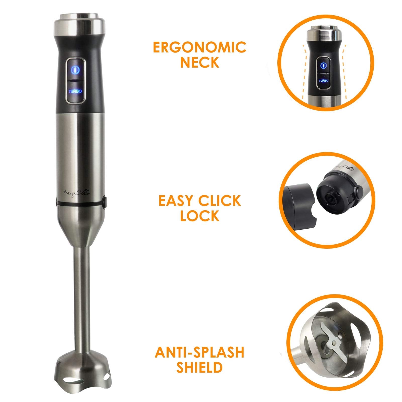 MegaChef MC-158C 4-in-1 Immersion Hand Blender with Speed Control, Silver